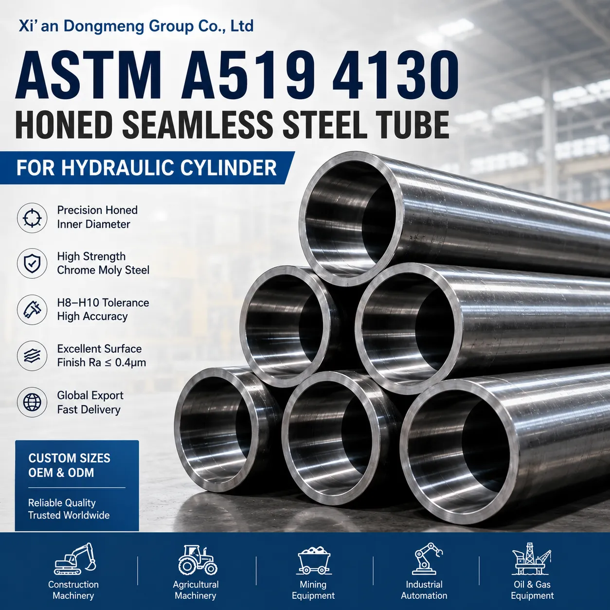 ASTM A519 4130 Заточена безшевна стоманена тръба за хидравличен цилиндър